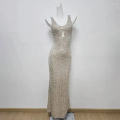 Elegant Champagne Glittering Sequin Beaded Halter-neck Mermaid Prom Dress Party Dress Evening Dress HZ1024
