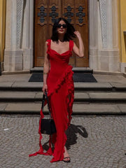Elegant Mermaid Straps Red Maxi Dress 21th Birthday Outfits P660