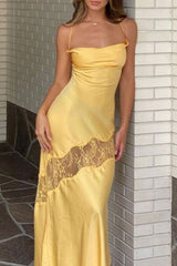 Elegant Mermaid Straps Lace Hollow Out Maxi Dress 22th Birthday Outfits P666
