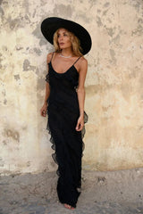 Sexy Mermaid Straps Chiffon Black Backless Prom Dress 21th Birthday Outfit P669
