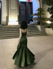 Sexy Mermaid Straps Green Party Dresses Satin Long Prom Dresses P708