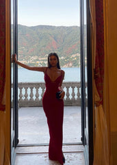 Sexy Mermaid Red Straps Prom Dress 22th Birthday Outfits P803