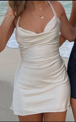 Simple Tight White Halter Pearls Birthday Dresses Birthday Outfits P851