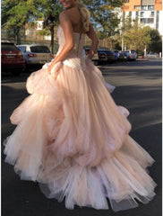 Glamorous Light pink tulle long prom dress P959