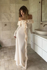 Sexy Sheath Long Sleeves Champagne Long Prom Dress P965