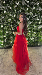 Sexy Red A-line Side Slit Maxi Long Party Prom Dresses P987