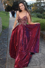 A-line Spaghetti Straps Empire-Waist Appliques Pleated Long Prom Dress