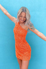 Classic One Shoulder Sleeveless Sequins Tight Party Homecoming Dress