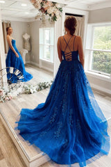 Princess Scoop Neck Lace Appliques A-line Empire-Waist Long Formal Dress