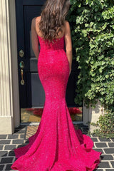 Trumpet Fuchsia Sequins Long Formal Dress