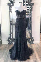 Sweetheart Black Lace Mermaid Long Formal Dress