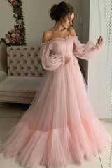 Lavender Off-the-Shoulder A-line Long Tulle Dress