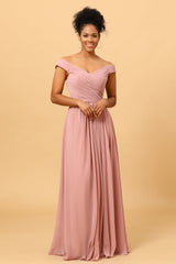 Ruffles Chiffon Pink Bridesmaid Dress with Slit