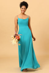 Spaghetti Straps Chiffon Jade Bridesmaid Dress