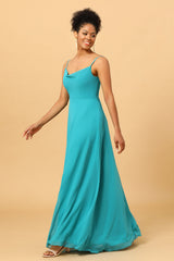 Spaghetti Straps Chiffon Jade Bridesmaid Dress