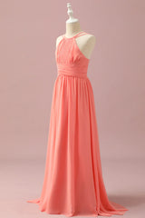 Orange Chiffon Halter Neck Junior Bridesmaid Dress