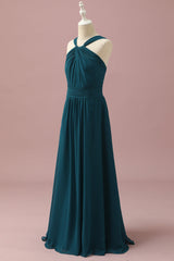 Dark Green Halter A-Line Junior Bridesmaid Dresses