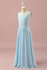 Light Blue V-Neck Chiffon Junior Bridesmaid Dress