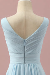 Light Blue V-Neck Chiffon Junior Bridesmaid Dress