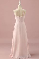 Light Pink Spaghetti Straps Chiffon Junior Bridesmaid Dress