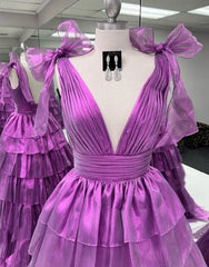 Wholesale Dark Purple Princess A-Line Deep V-Neck Long Tiered Prom Party Dress prom clothing