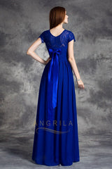 Scoop Neck Chiffon Long Bridesmai Dress with Short Sleeves