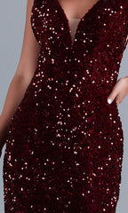 PromGirl Deep V-Neck Red Long Sequin Prom Dress