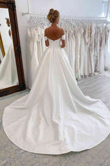 Elegant Satin Off-Shoulder A-Line Long Princess Wedding Dress