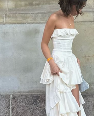 Gorgeous  A-Line Strapless Chiffon Long Prom Dresses Formal Evening Dress SD2204