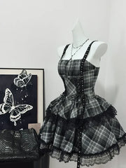 Vintage Black Plaid Design A-line Mini 15th Birthday Party Dress Tiered Homecoming Dress HZ0319