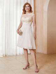 Illusion Neckline Ruffle Knee-Length Dress Champagne