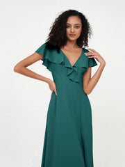 A-line V-neck Chiffon Dresses with Pockets-Peacock