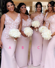 Pale Pink Mermaid Bridesmaid Dresses Mixed Style
