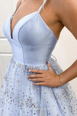 Pale Blue Satin Sequined Tulle Charming From Dresses For Teens, CP0754