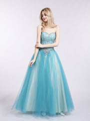 Sweetheart Neck Lace and Tulle Prom Gown-Pool