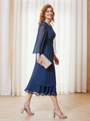 Pleated Ruffle Sheath Dress with Jacket Dark Navy