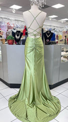 Pastel Yellow Sheath Prom Dress, Split Celebrity Dress,AST1685