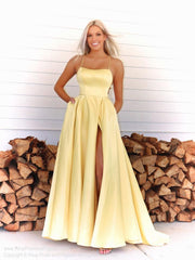 2024 A Line Chiffon Pastel Yellow Prom Dresses with Strappy Back