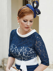 Scoop Neckline Sheath Dress with Sash Navy Blue