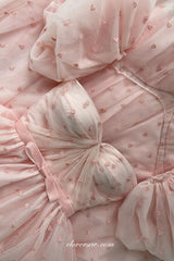Peach Engagement Scoop Neck Short Sleeve Pleats Tulle with Bow Prom Dresses, CP0718