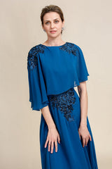 A Line Round Neck Long Mother of Bride Dress with Appliques