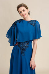 A Line Round Neck Long Mother of Bride Dress with Appliques