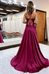 Peacock Green A-Line Satin Appliques Prom Dress with Slit
