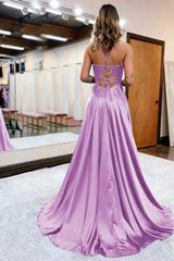 Peacock Green A-Line Satin Appliques Prom Dress with Slit