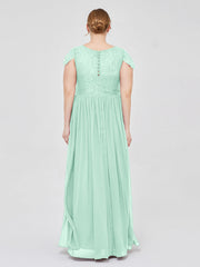 Long Bridesmaid Dresses with Cap Sleeves Mint Green
