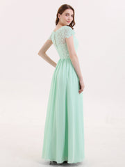 Long Bridesmaid Dresses with Cap Sleeves Mint Green