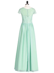 Long Bridesmaid Dresses with Cap Sleeves Mint Green