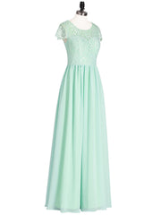 Long Bridesmaid Dresses with Cap Sleeves Mint Green
