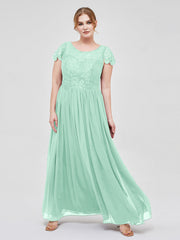 Long Bridesmaid Dresses with Cap Sleeves Mint Green