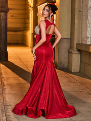 Glittering Rhinestone-Embellished Mermaid Prom Dress Burgundy